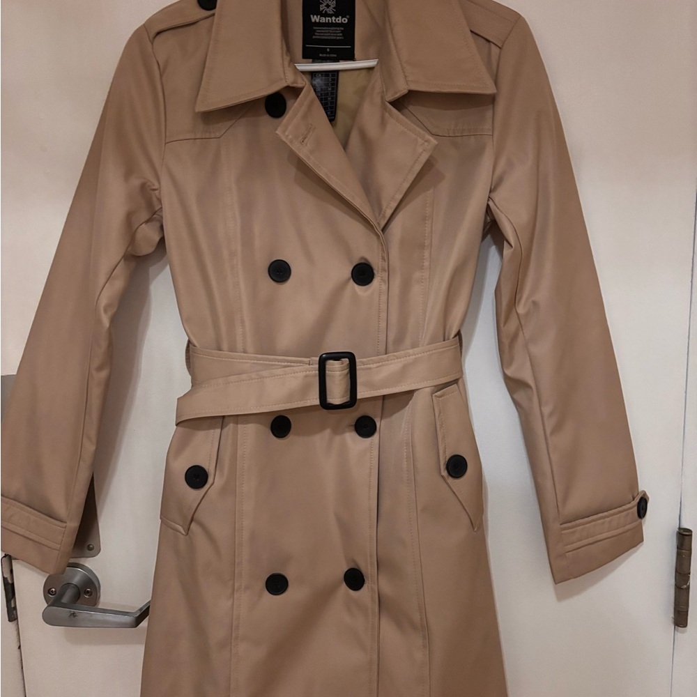 Tan Trench Coat with Black Buttons